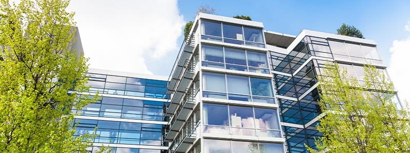 A building with glass windows