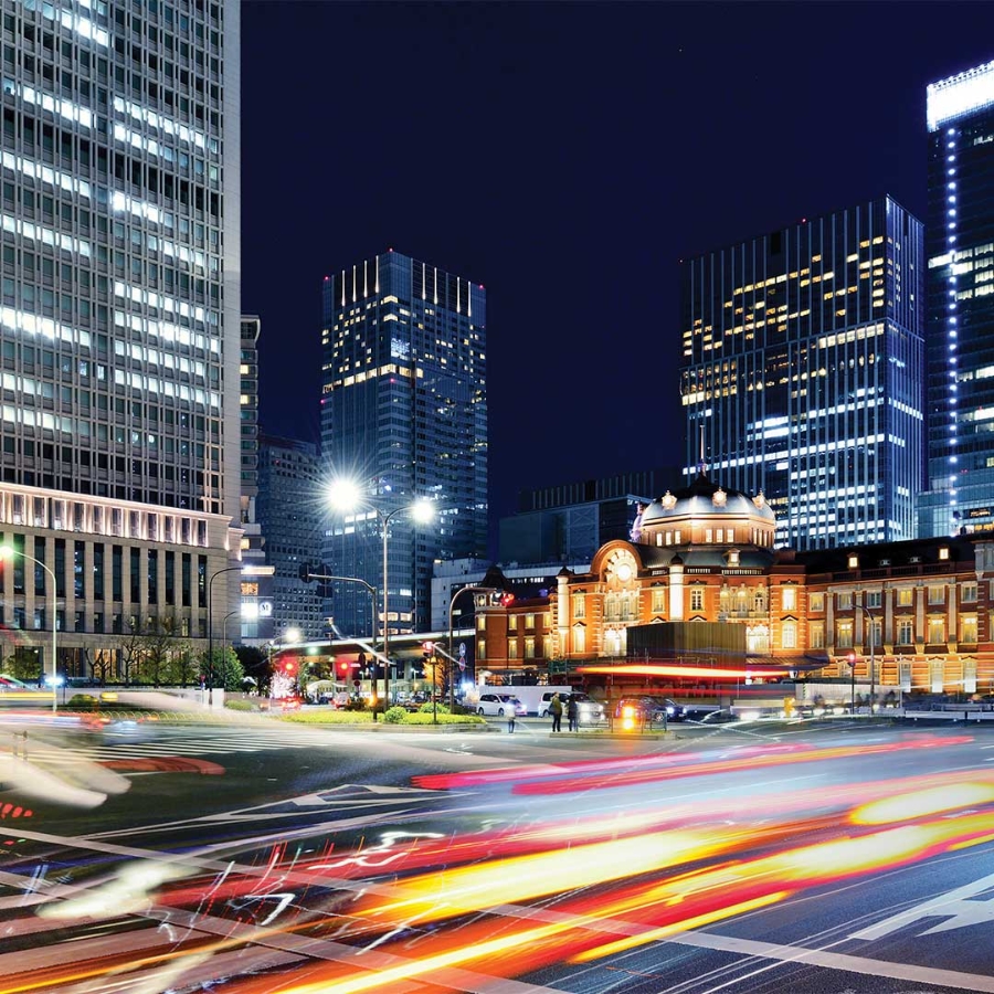 Timelapse of nightscape with buildings powered by smart grid technology.