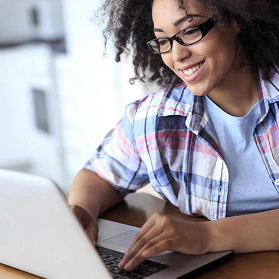 Electrician women navigating on a website