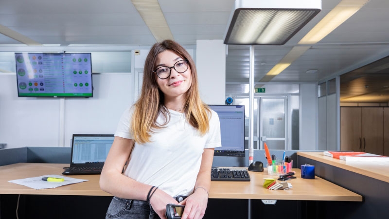 Student internship, intern at her workplace in the office