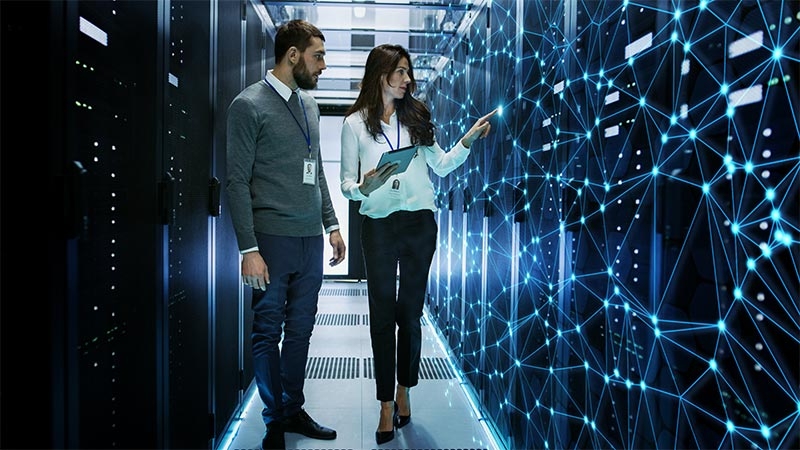 employees in server room