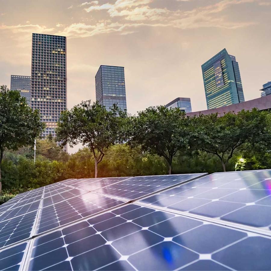 Solar panels in a city