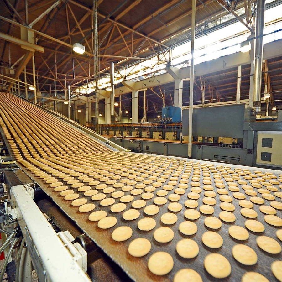 assembly line in a baking factory