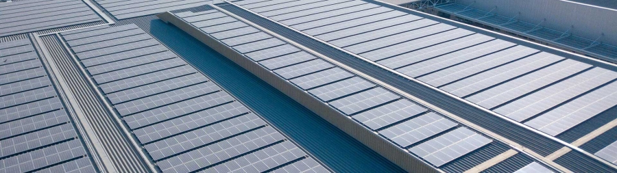 Aerial top view of solar panels