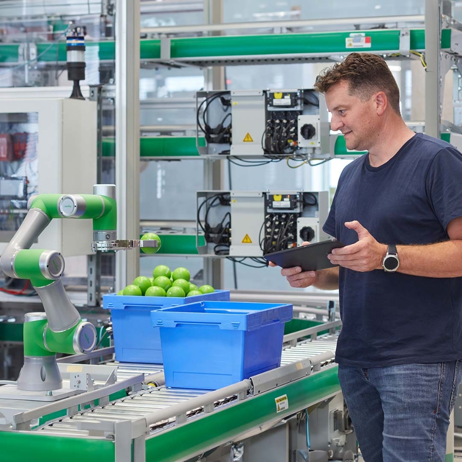 A person standing in a factory