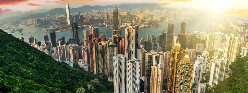 Victoria Peak with trees and water