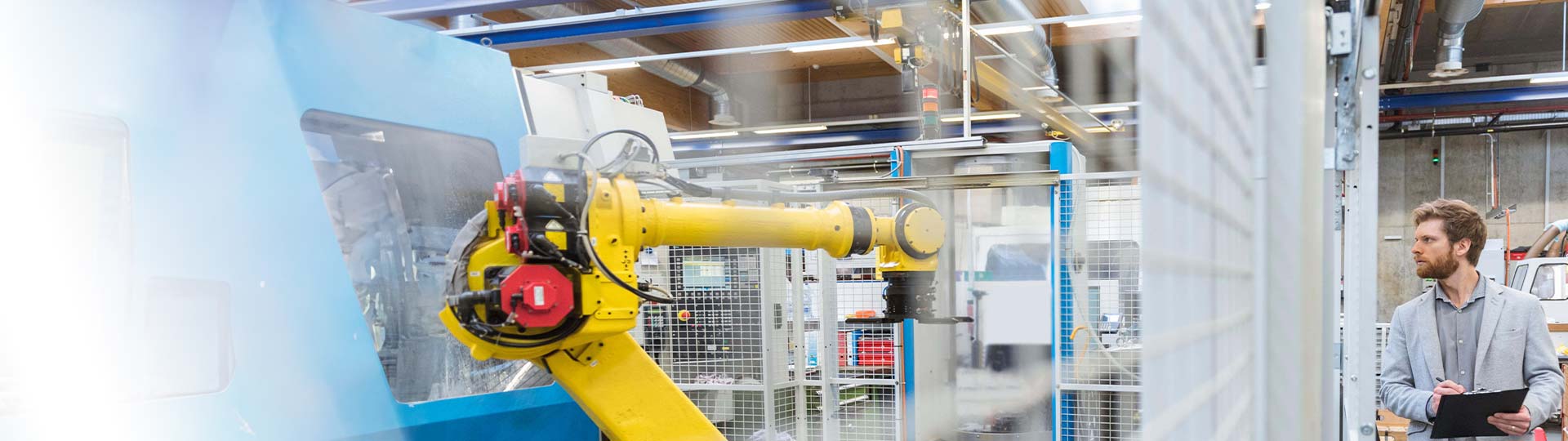 A yellow and blue light in a factory