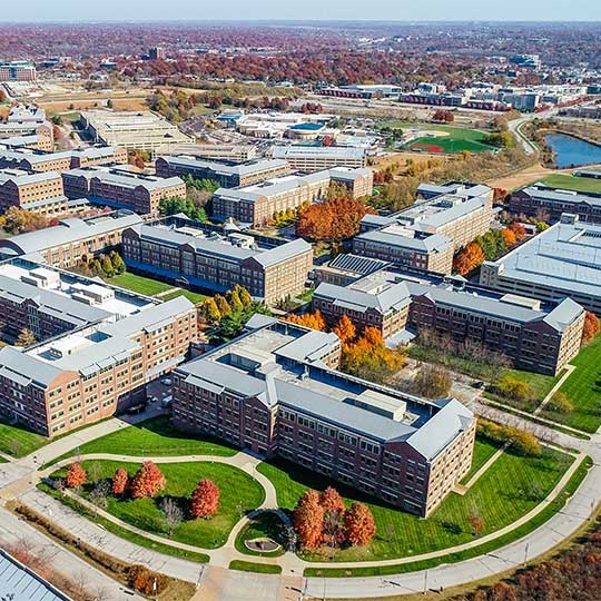 A aerial view of a large city