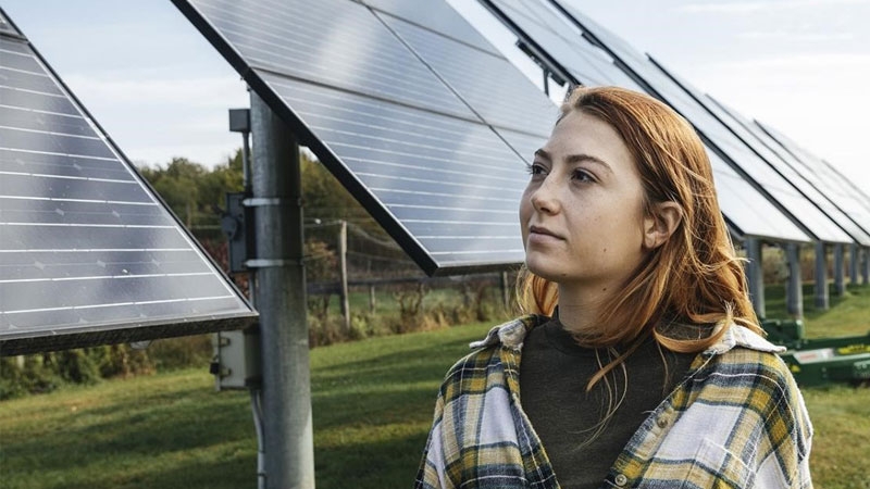 Woman with Solar panel