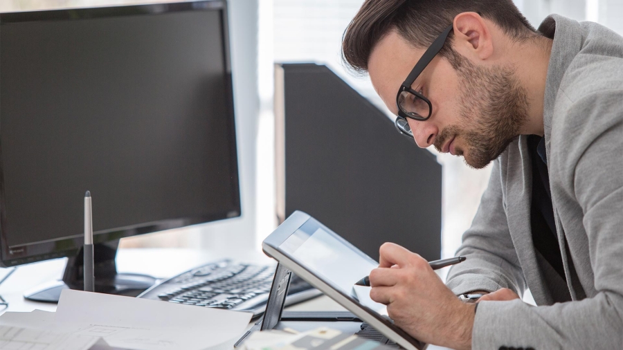 man using tablet