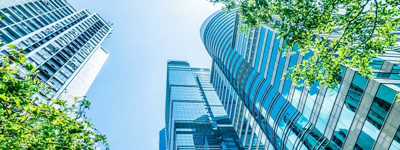 A tall building with glass windows