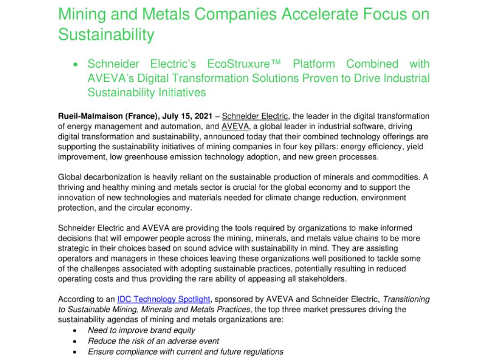 Mining and Metals Companies Accelerate Focus on Sustainability