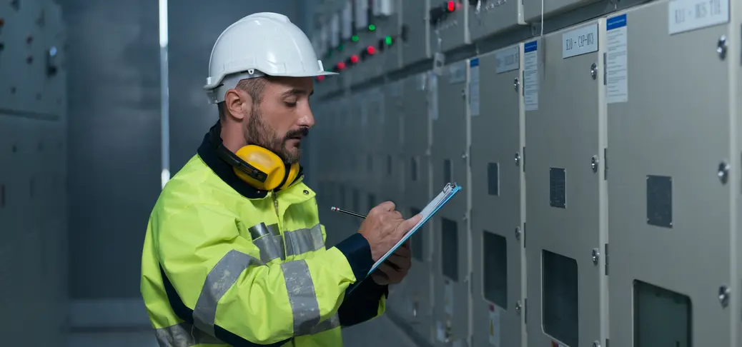 A specialist during maintenance of electrical enclosures.