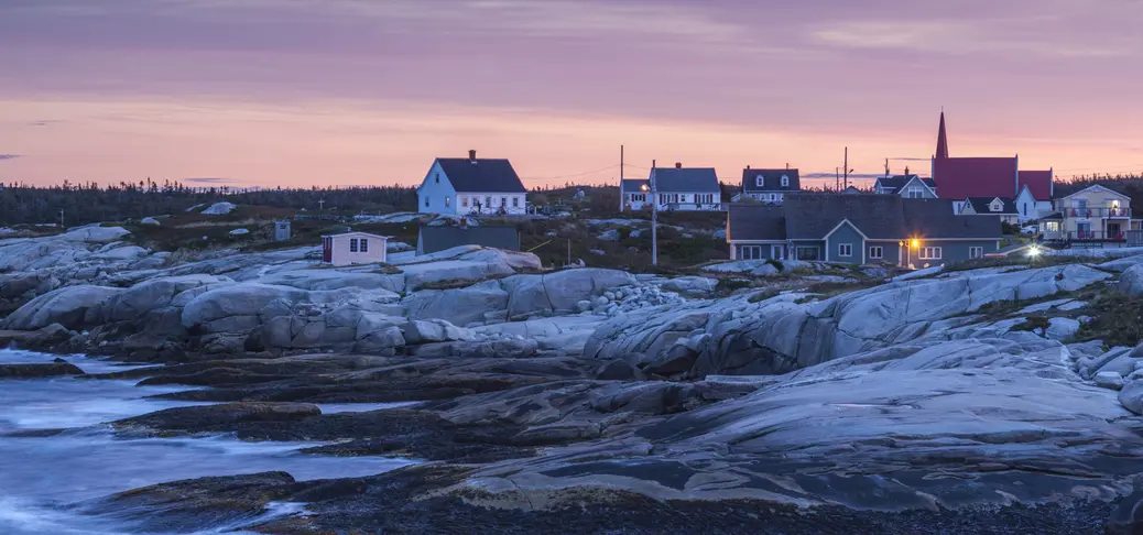 Canada, Nova Scotia, Peggy's Cove, fishing village on the Atlantic Coast, dawn.