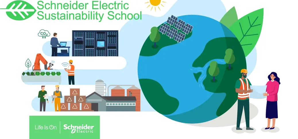 Sustainability school cover with modern sustainable solutions for greener planet