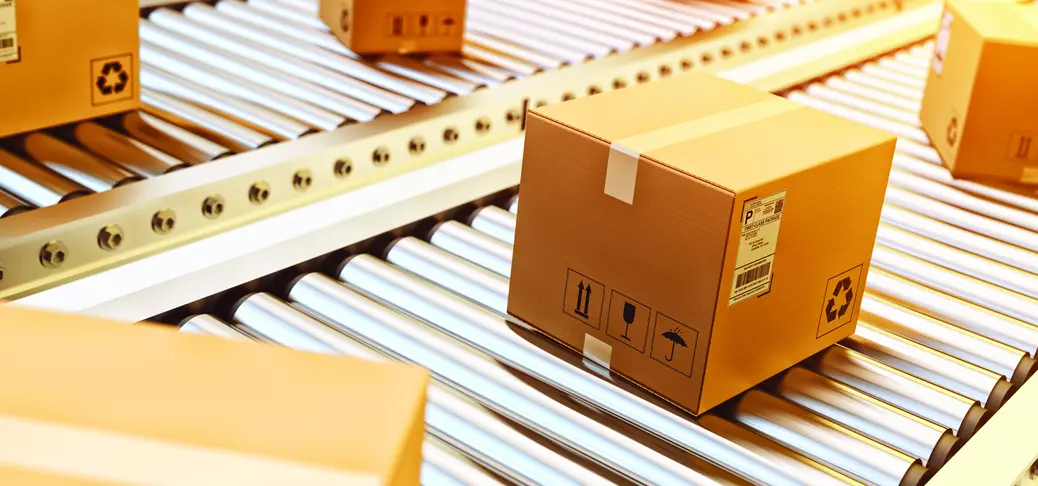 Cardboard boxes on production line.