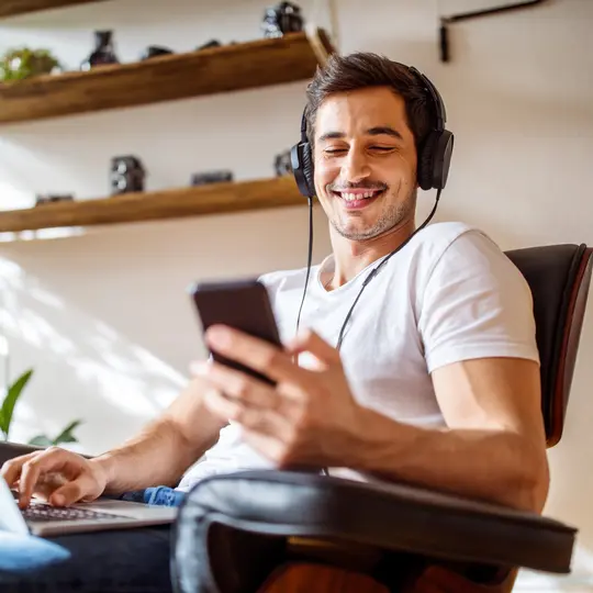 Man listening to podcast