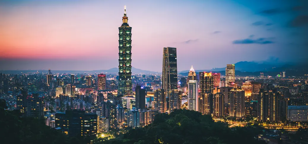 Landscape of modern buildings at night