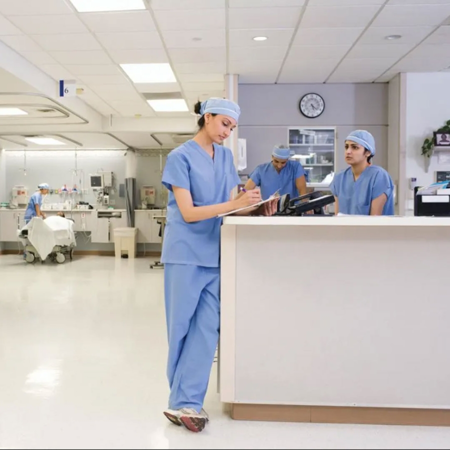 A group of medical personnel in a hospital