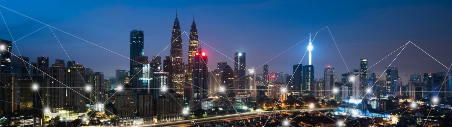 Aerial view of city at night