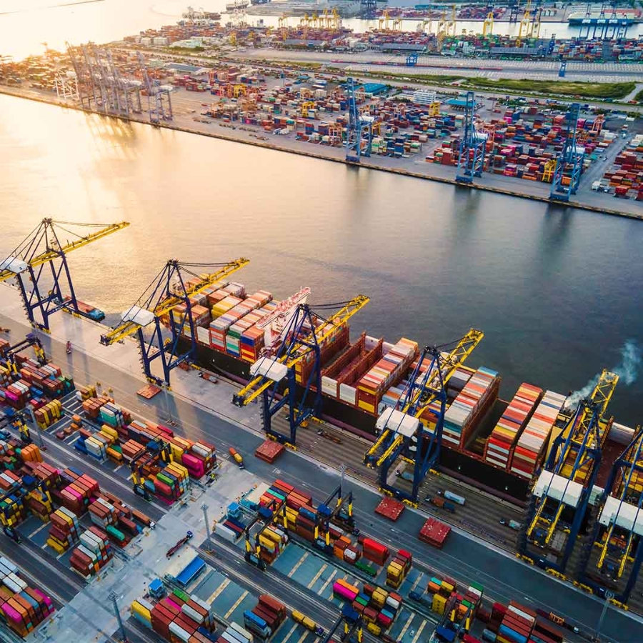 A container ship in a port