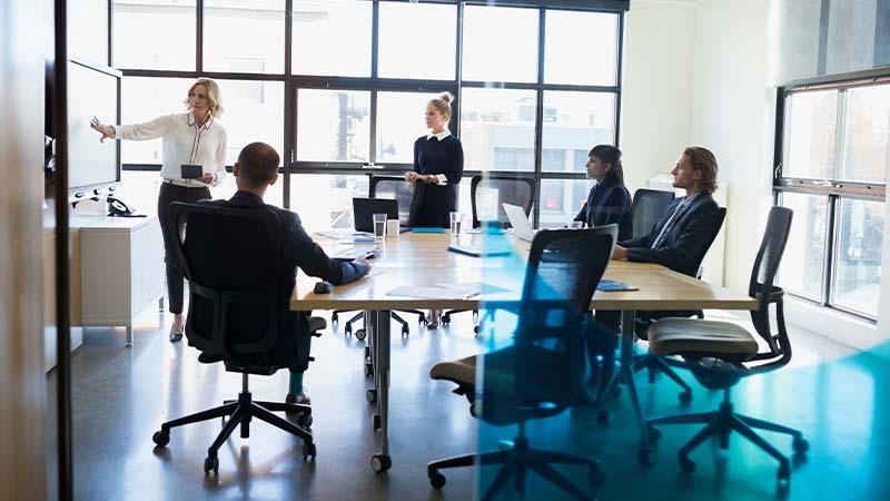 A group of people in a meeting