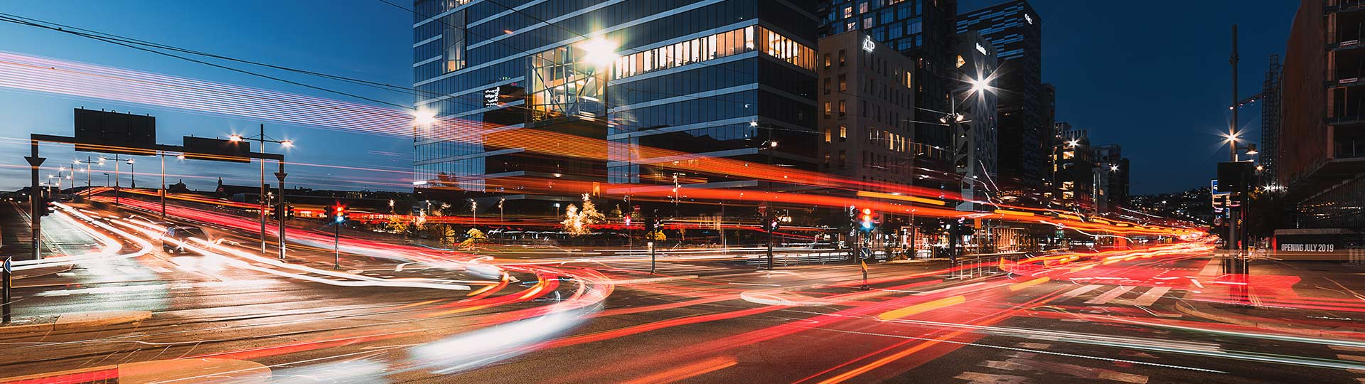 Light trails on a city street at night