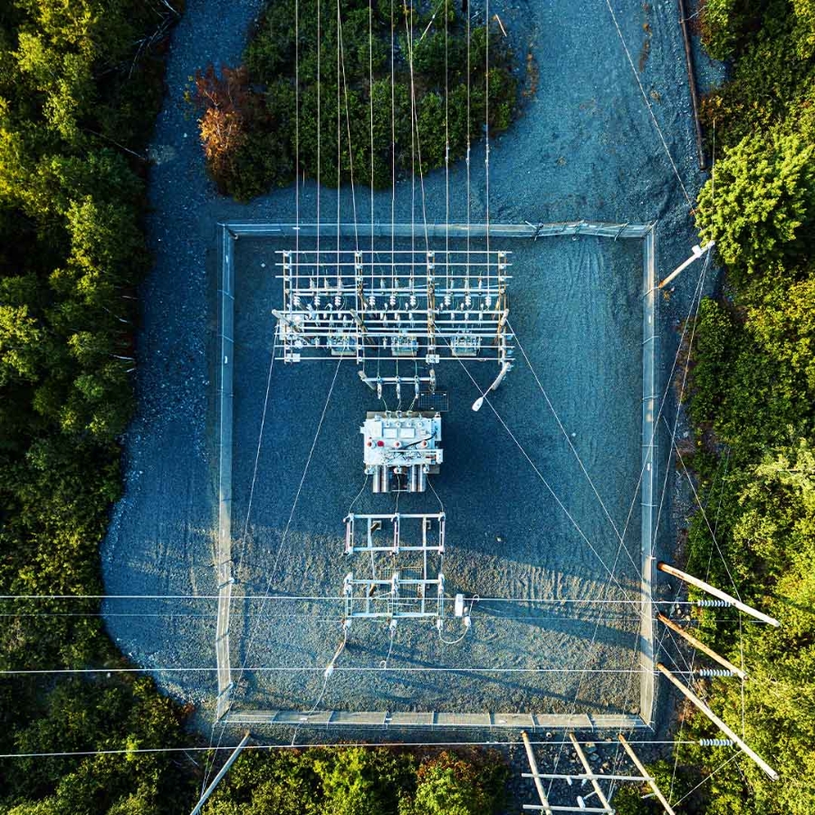 An aerial view of a power line