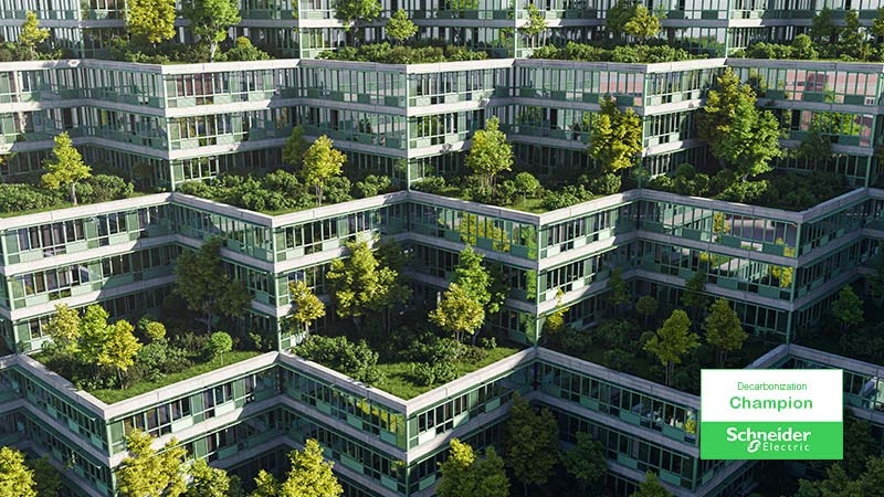 A building with trees on the sides