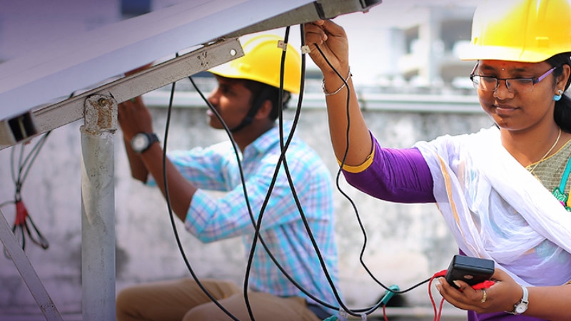 lady engineer is testing wires