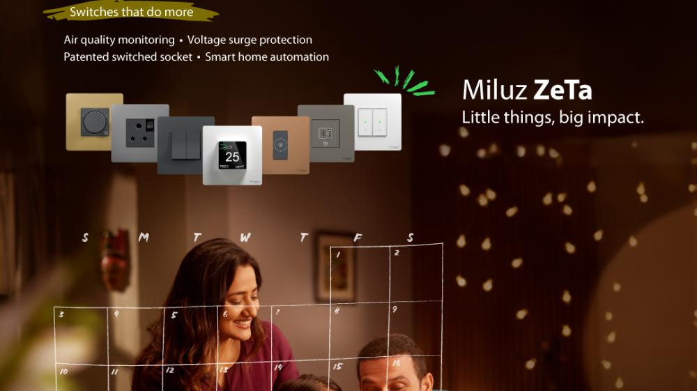 Schneider Electric launches stylish Miluz ZeTa home range of switches and sockets equipped with Industry 1st AQI (Air Quality Indicator)