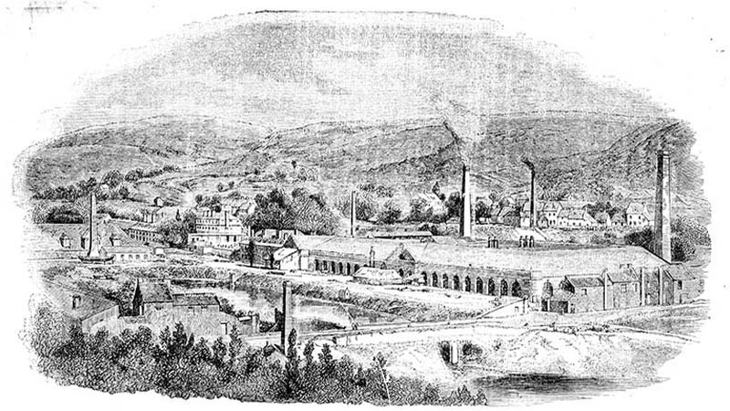 A drawing of a factory