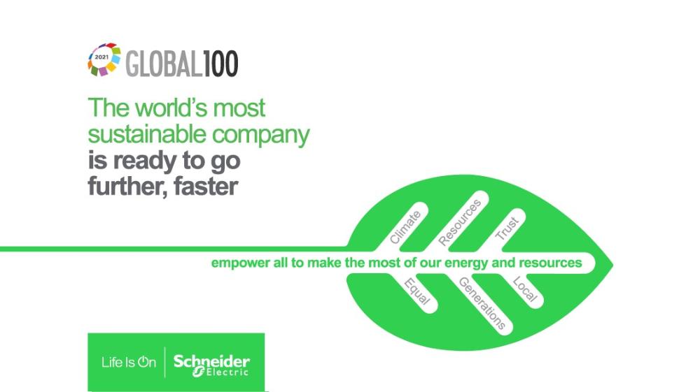 シュナイダーエレクトリック、コーポレートナイツ社が発表した「2021年 世界で最も持続可能な100社」にて1位を獲得