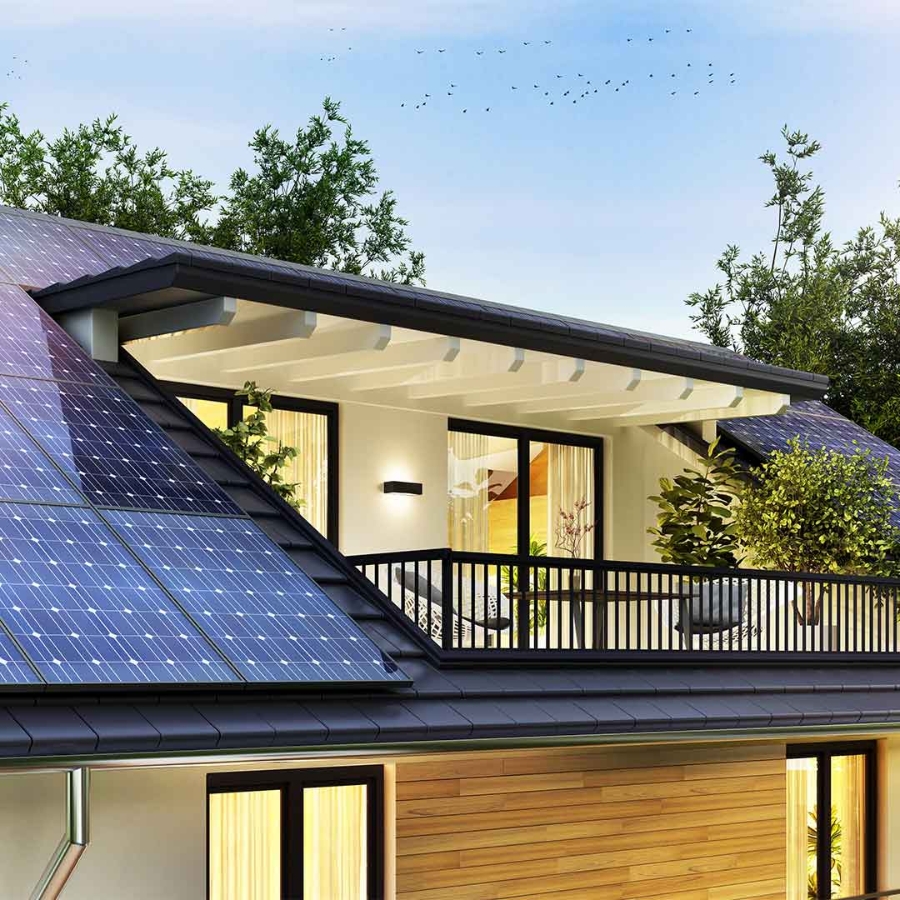 A solar panels on the roof of a house