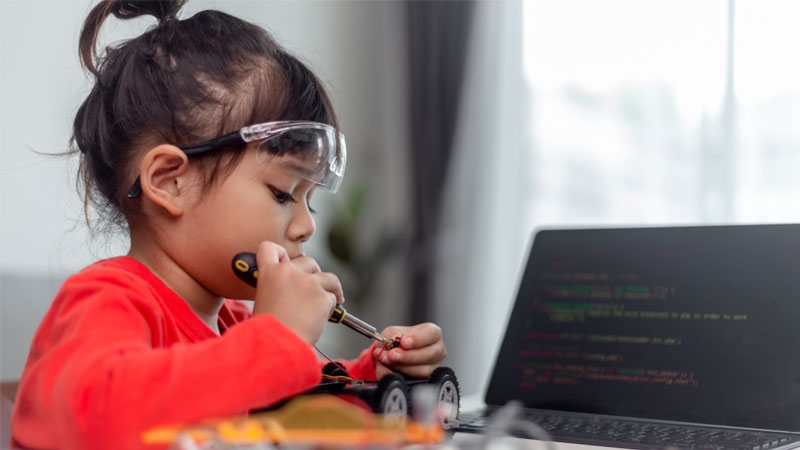 Girl playing with toy