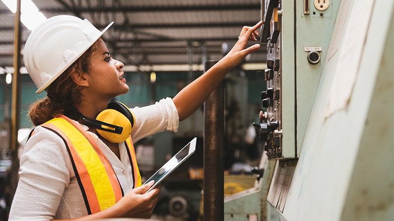 maintenance engineers inspect relay protection system for shore power connection