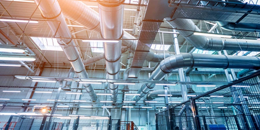 A large metal pipes in a factory