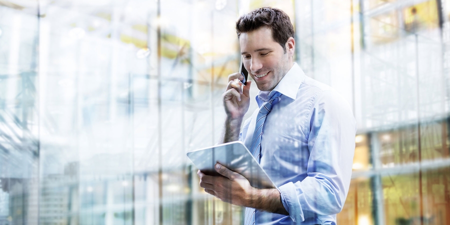 A man on call smiling