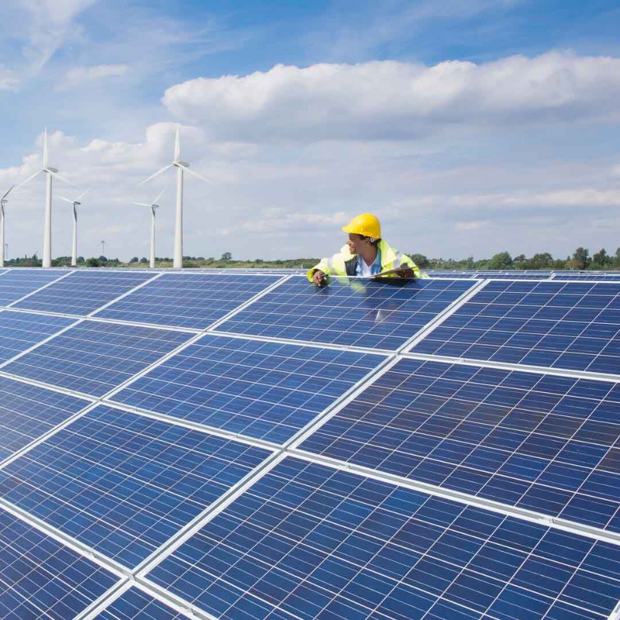 An engineer working on a site of solar plant