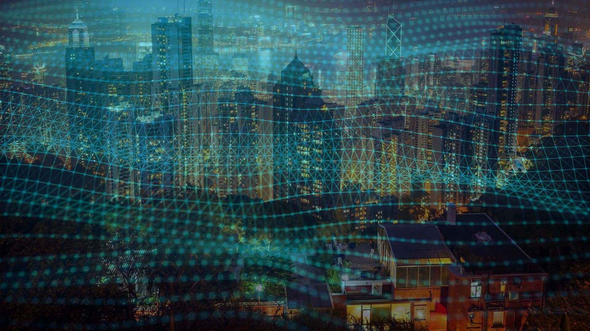 city with blue mesh