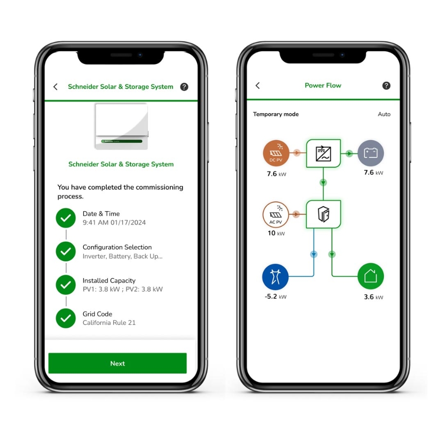 Two screens showing the system on the Sense App