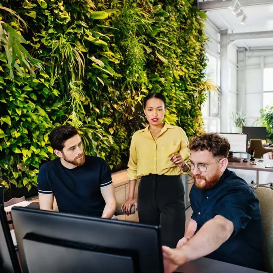 A group of people in an office