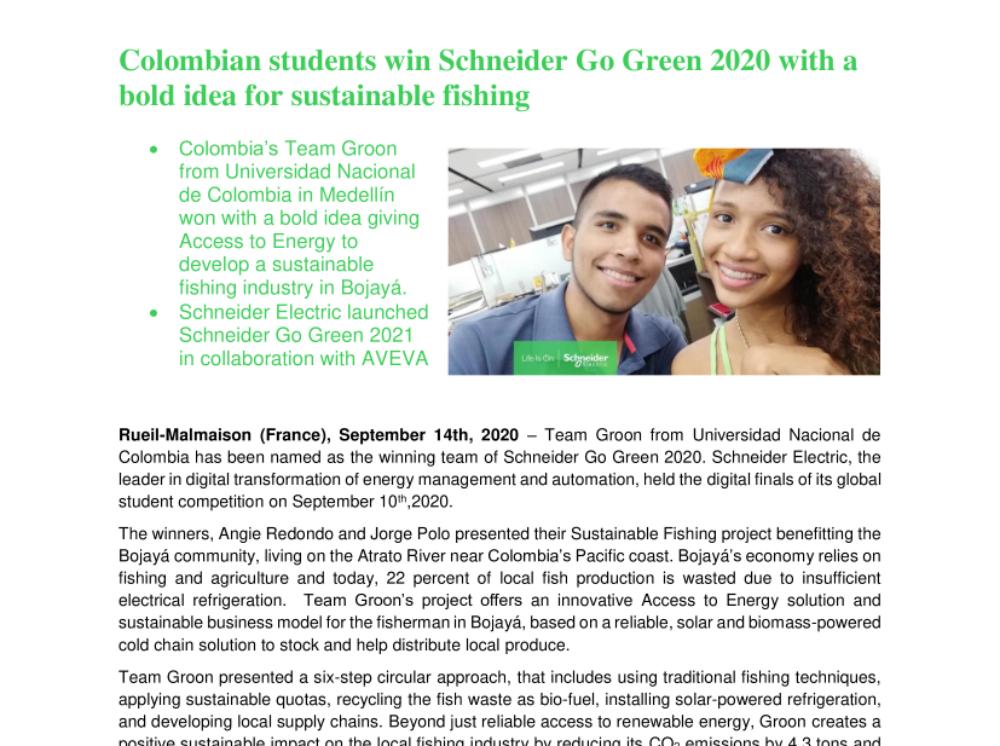 Colombian students win Schneider Go Green 2020 with a bold idea for sustainable fishing (pdf. press release)