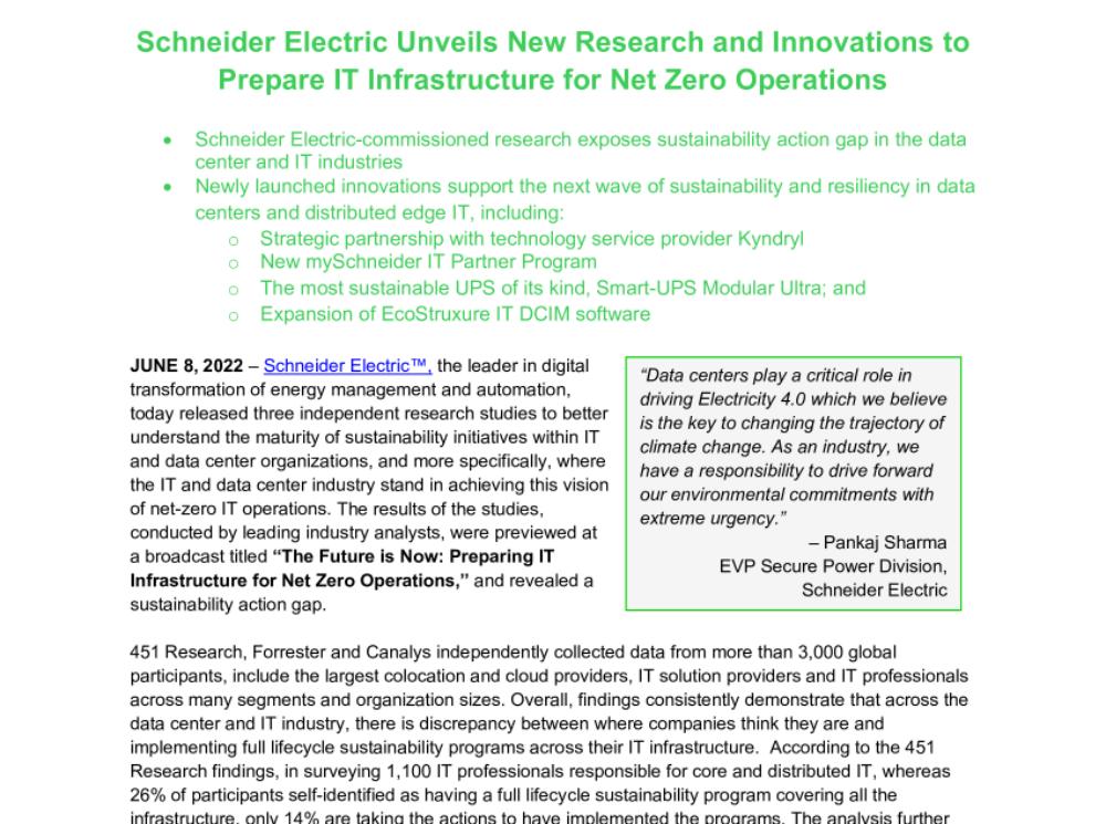 Schneider Electric Unveils New Research and Innovations to Prepare IT Infrastructure for Net Zero Operations.pdf
