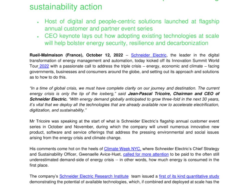 Schneider Electric kicks off its Innovation Summit World Tour with a call to keep accelerating sustainability action.pdf