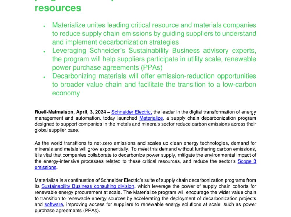 Schneider Electric launches Materialize program for Scope 3 decarbonization of natural resources.pdf