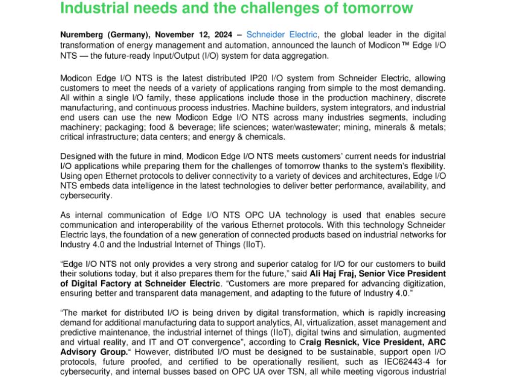 Schneider Electric introduces Modicon Edge IO NTS, the future ready IO solution crafted to meet today's Industrial needs and the challenges of tomorrow.pdf