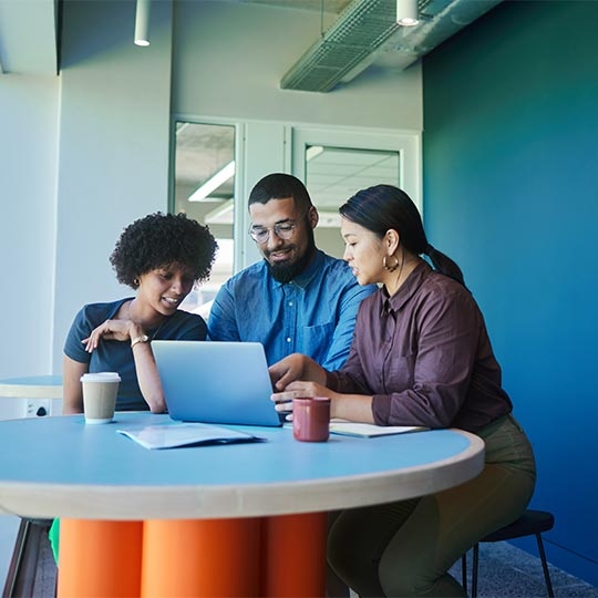 A group of people looking at a computer